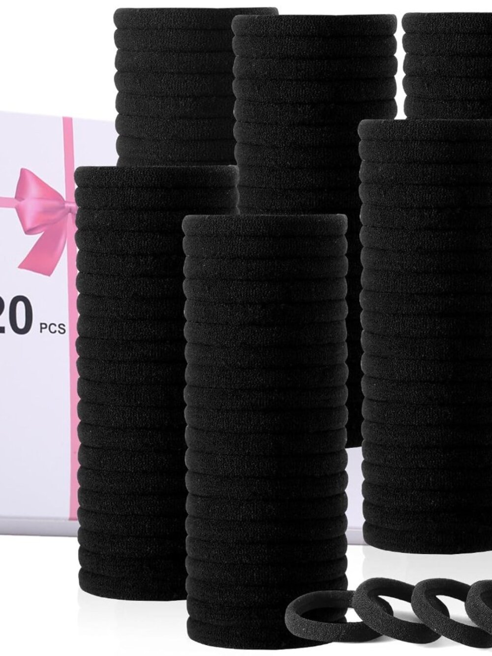 120PCS Black Hair Ties for Thick Hair – Seamless No Damage Elastic Ponytail Hold